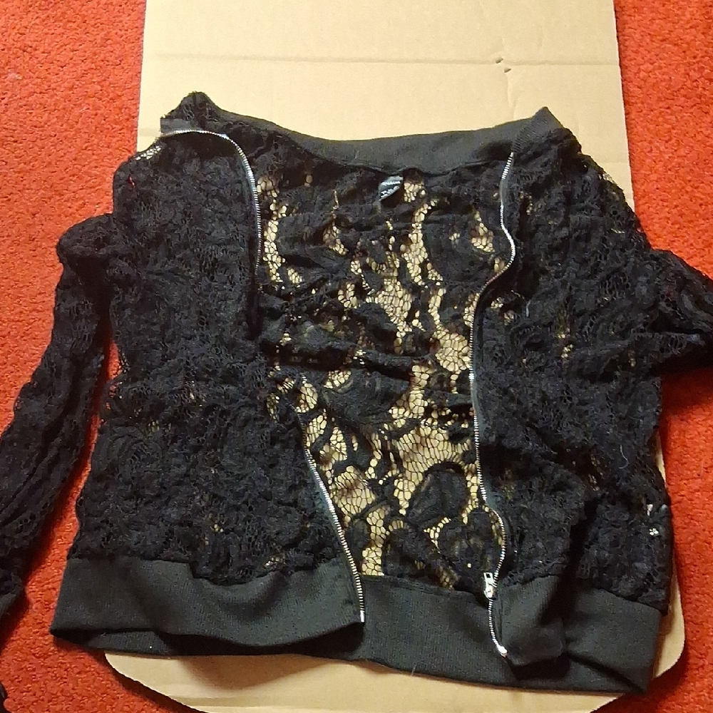 Black Lace Zip-Up Jacket